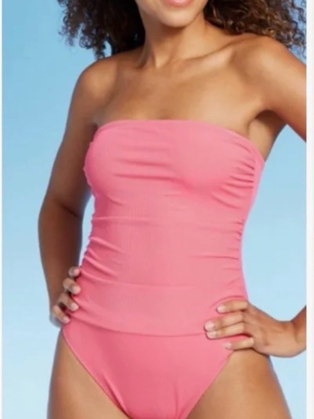 Woman’s  Pink Strapless One-Piece Swimsuit shade and shore